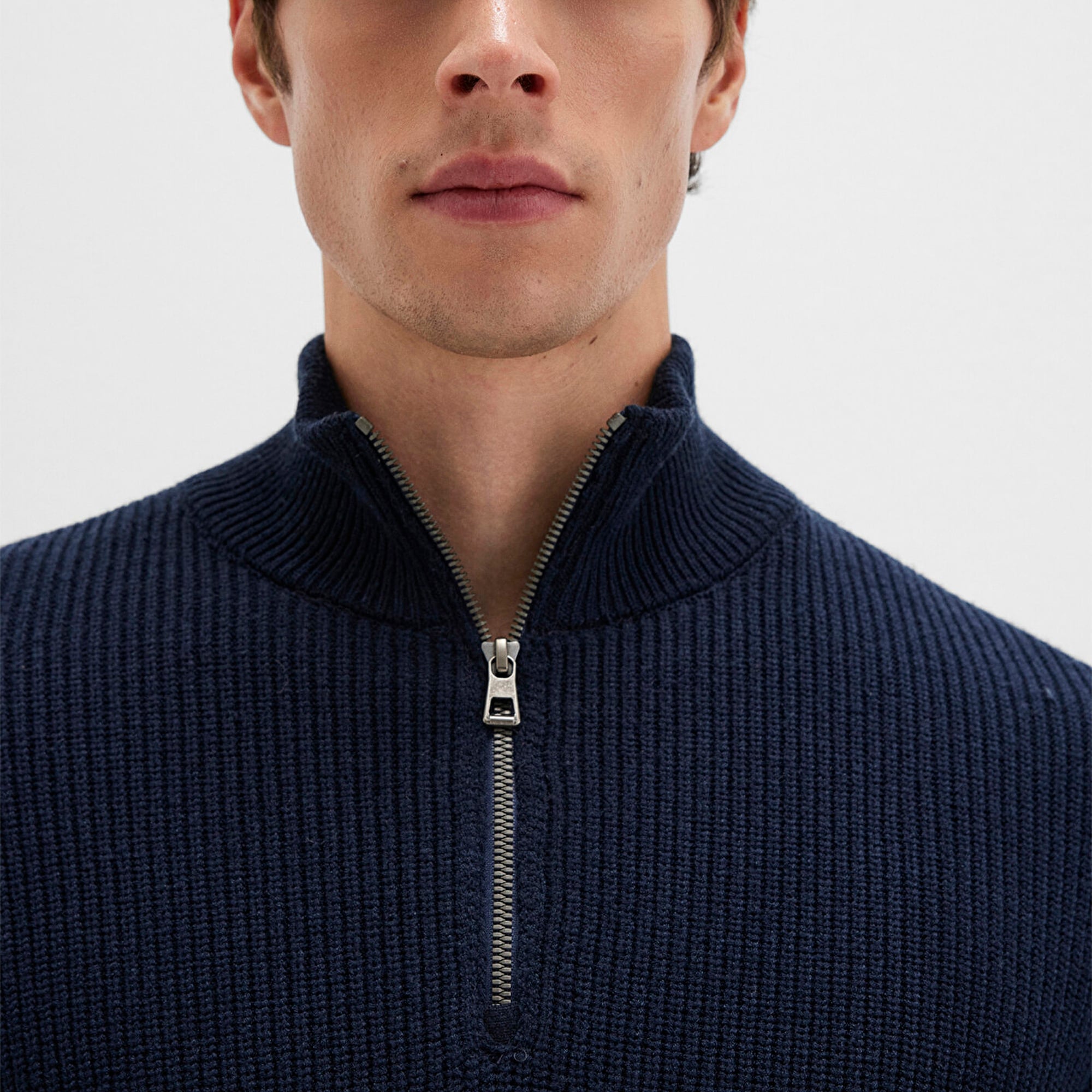 Mavi Yarı Fermuarlı Çizgili Lacivert Kazak Slim Fit / Dar Kesim 0710131-70490