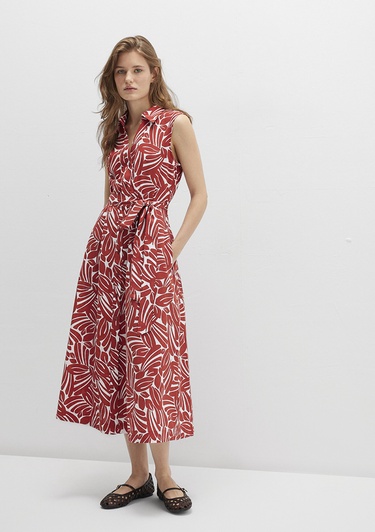  Mavi Baskılı Kırmızı Uzun Elbise 1310766-91314