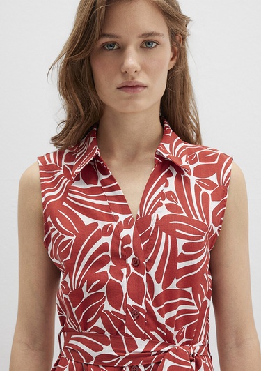  Mavi Baskılı Kırmızı Uzun Elbise 1310766-91314