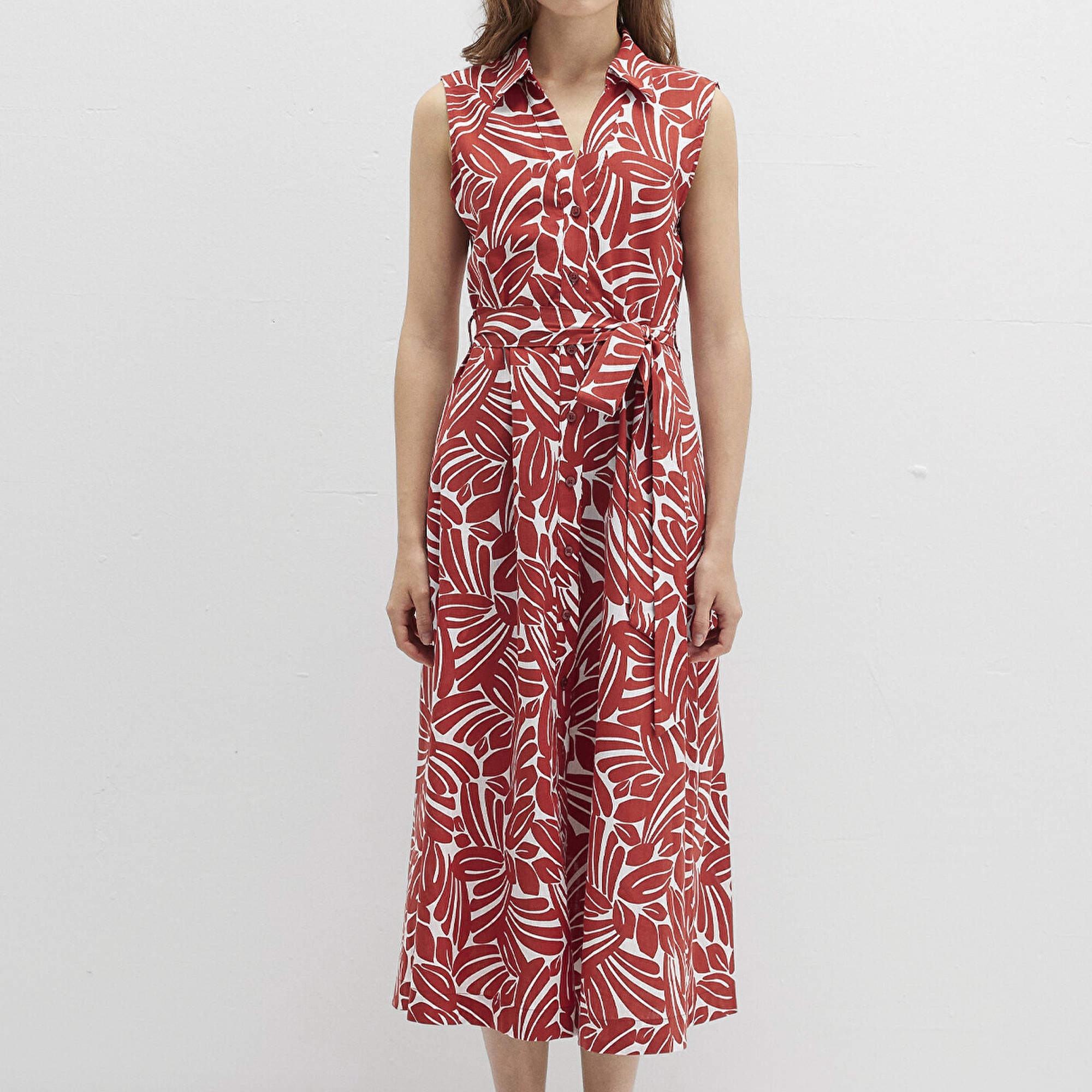 Mavi Baskılı Kırmızı Uzun Elbise 1310766-91314