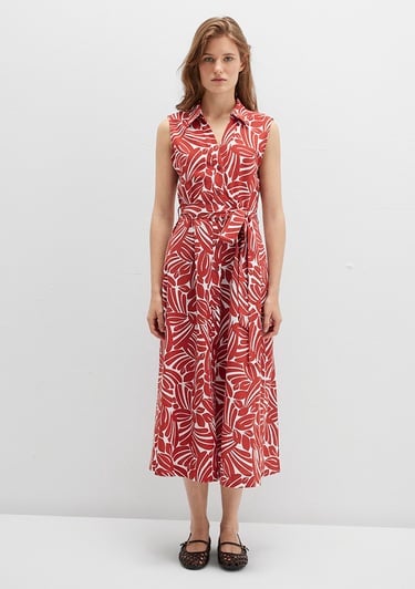  Mavi Baskılı Kırmızı Uzun Elbise 1310766-91314