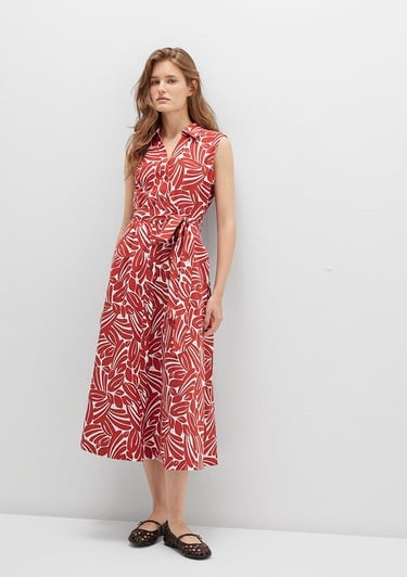  Mavi Baskılı Kırmızı Uzun Elbise 1310766-91314