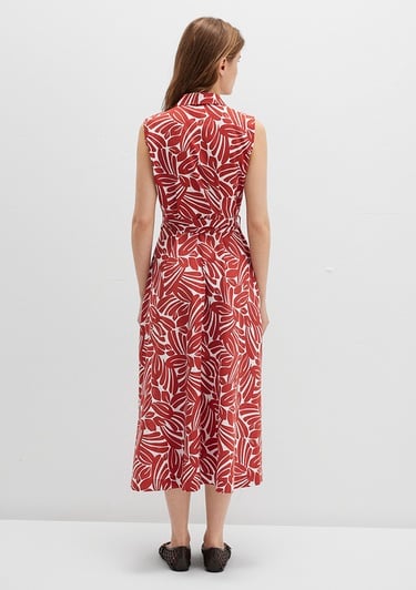  Mavi Baskılı Kırmızı Uzun Elbise 1310766-91314