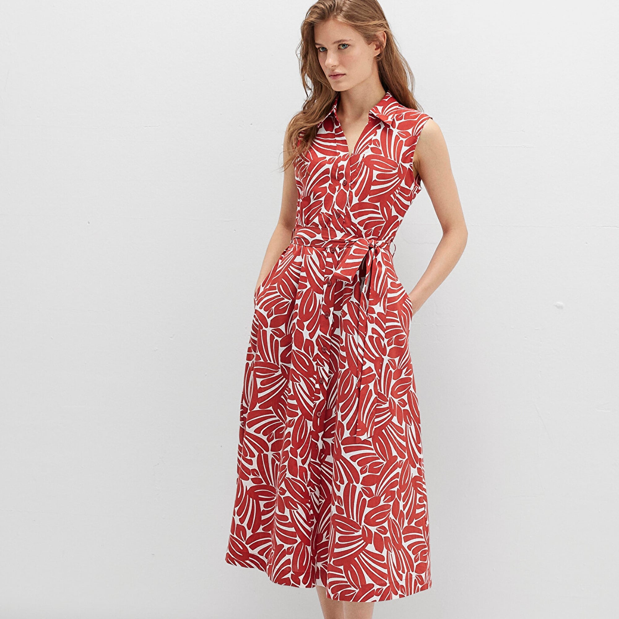 Mavi Baskılı Kırmızı Uzun Elbise 1310766-91314