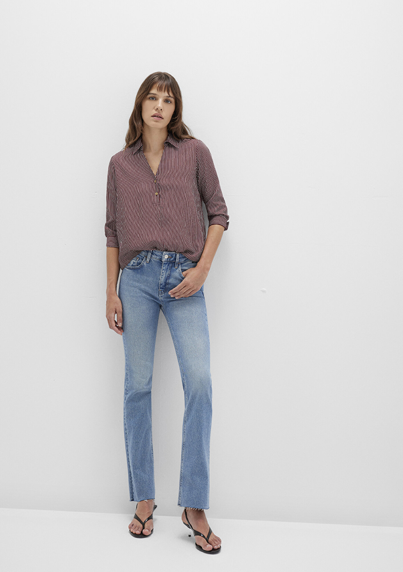 Mavi Çizgili Bordo Bluz 122400-88614