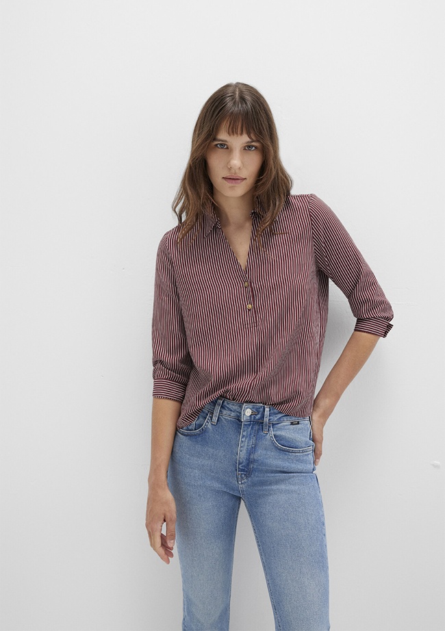  Mavi Çizgili Bordo Bluz 122400-88614