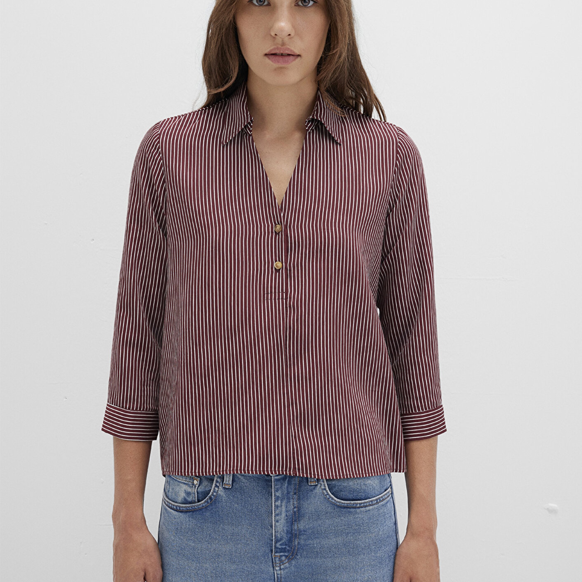 Mavi Çizgili Bordo Bluz 122400-88614