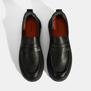  Erkek Siyah Deri Loafer