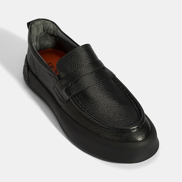  Erkek Siyah Deri Loafer