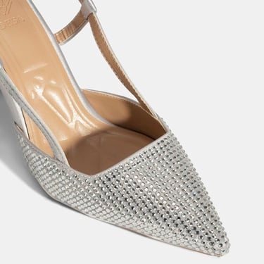  Kadın Gümüş Ayarlanabilir Metal Tokalı Taşlı Abiye Ayakkabı