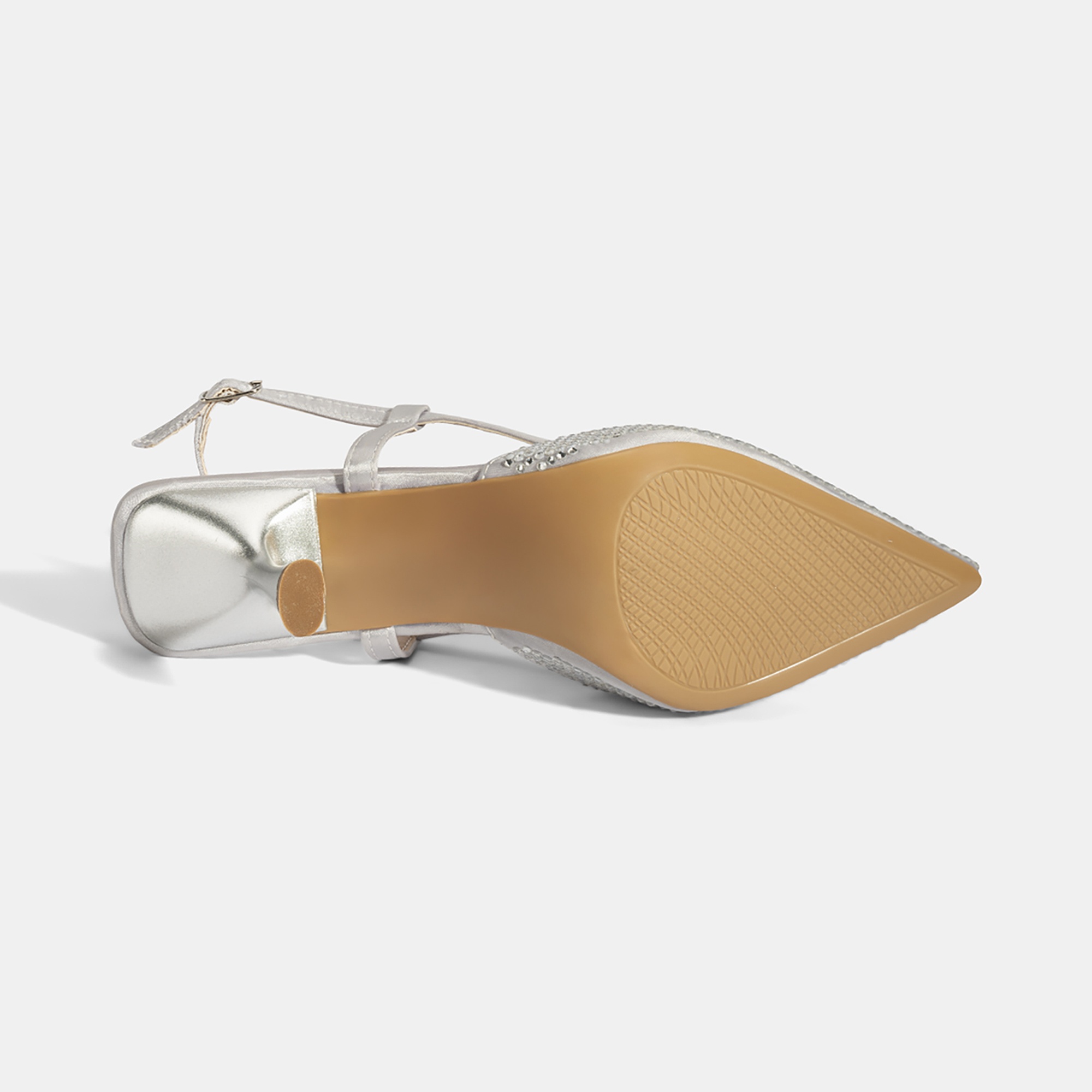 Kadın Gümüş Ayarlanabilir Metal Tokalı Taşlı Abiye Ayakkabı