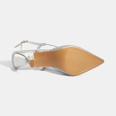  Kadın Gümüş Ayarlanabilir Metal Tokalı Taşlı Abiye Ayakkabı