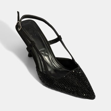  Kadın Siyah Ayarlanabilir Metal Tokalı Taşlı Abiye Ayakkabı