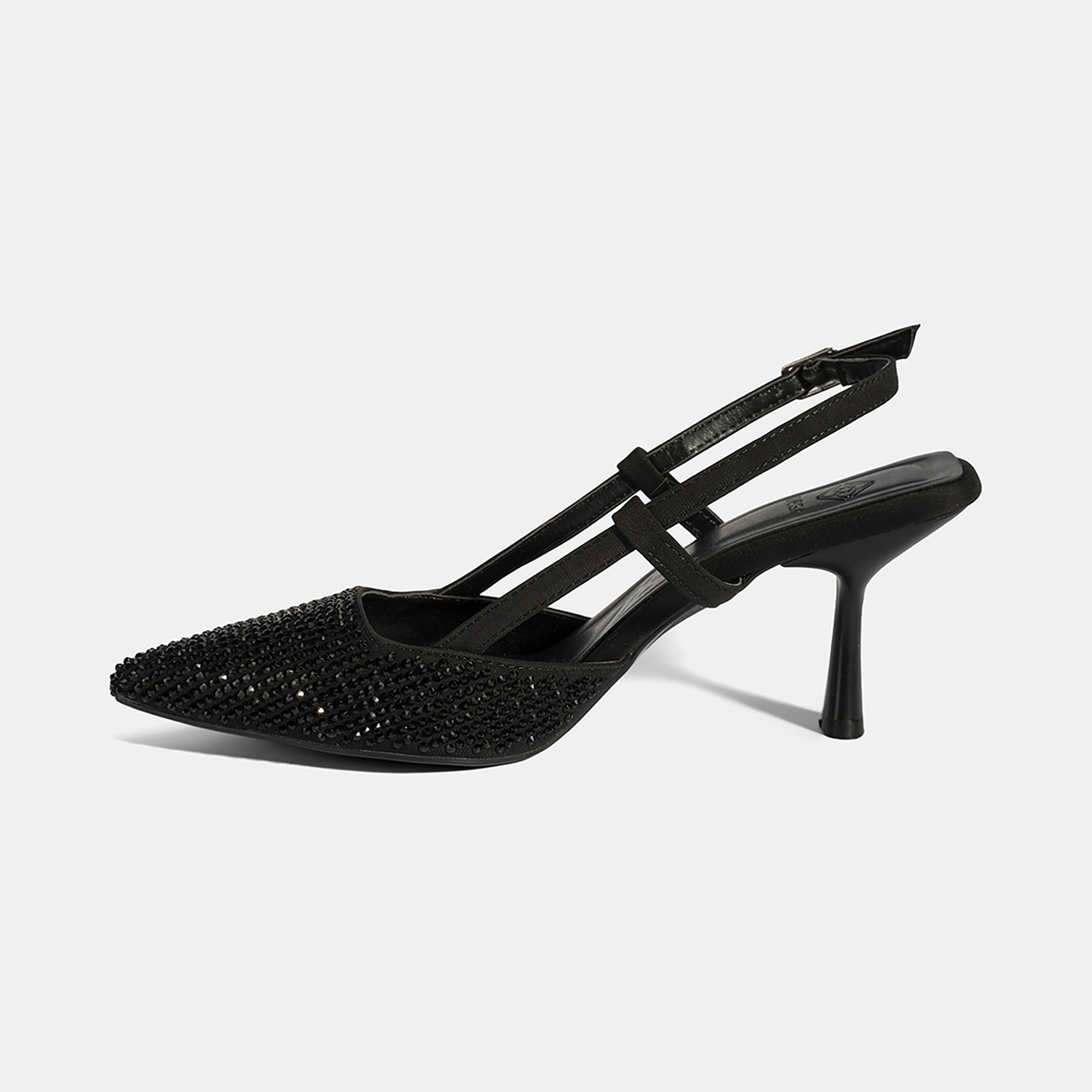 Kadın Siyah Ayarlanabilir Metal Tokalı Taşlı Abiye Ayakkabı