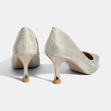  Kadın Gümüş Simli Topuklu Abiye Ayakkabı