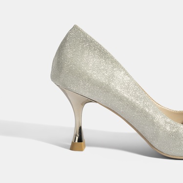 Kadın Gümüş Simli Topuklu Abiye Ayakkabı