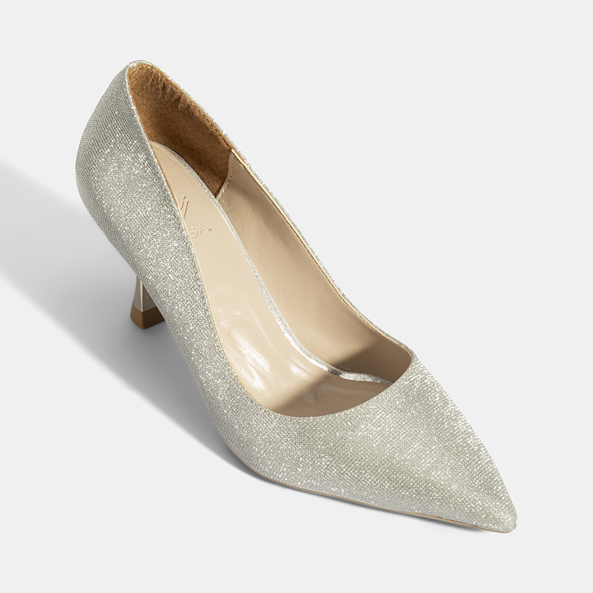 Kadın Gümüş Simli Topuklu Abiye Ayakkabı