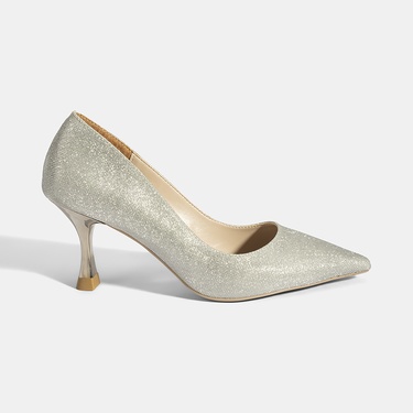  Kadın Gümüş Simli Topuklu Abiye Ayakkabı