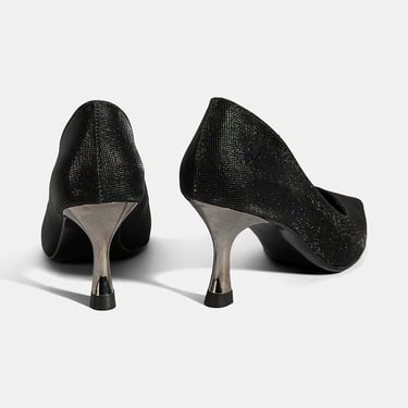  Kadın Siyah Simli Topuklu Abiye Ayakkabı