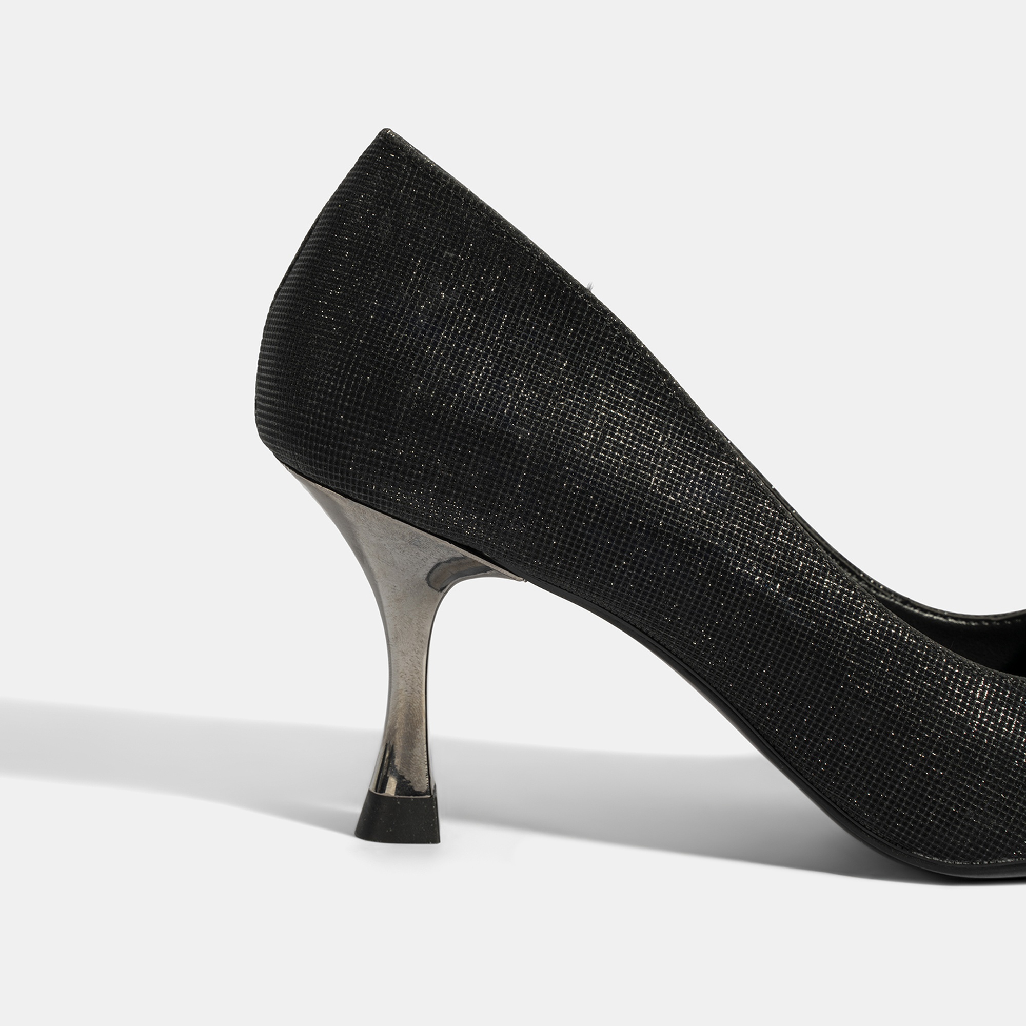 Kadın Siyah Simli Topuklu Abiye Ayakkabı