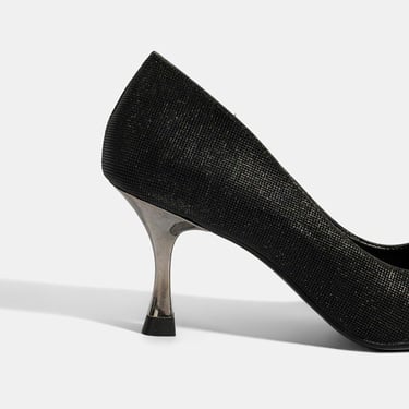  Kadın Siyah Simli Topuklu Abiye Ayakkabı