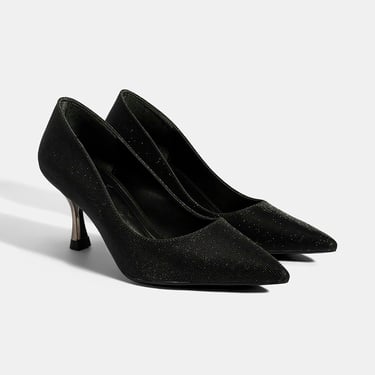  Kadın Siyah Simli Topuklu Abiye Ayakkabı