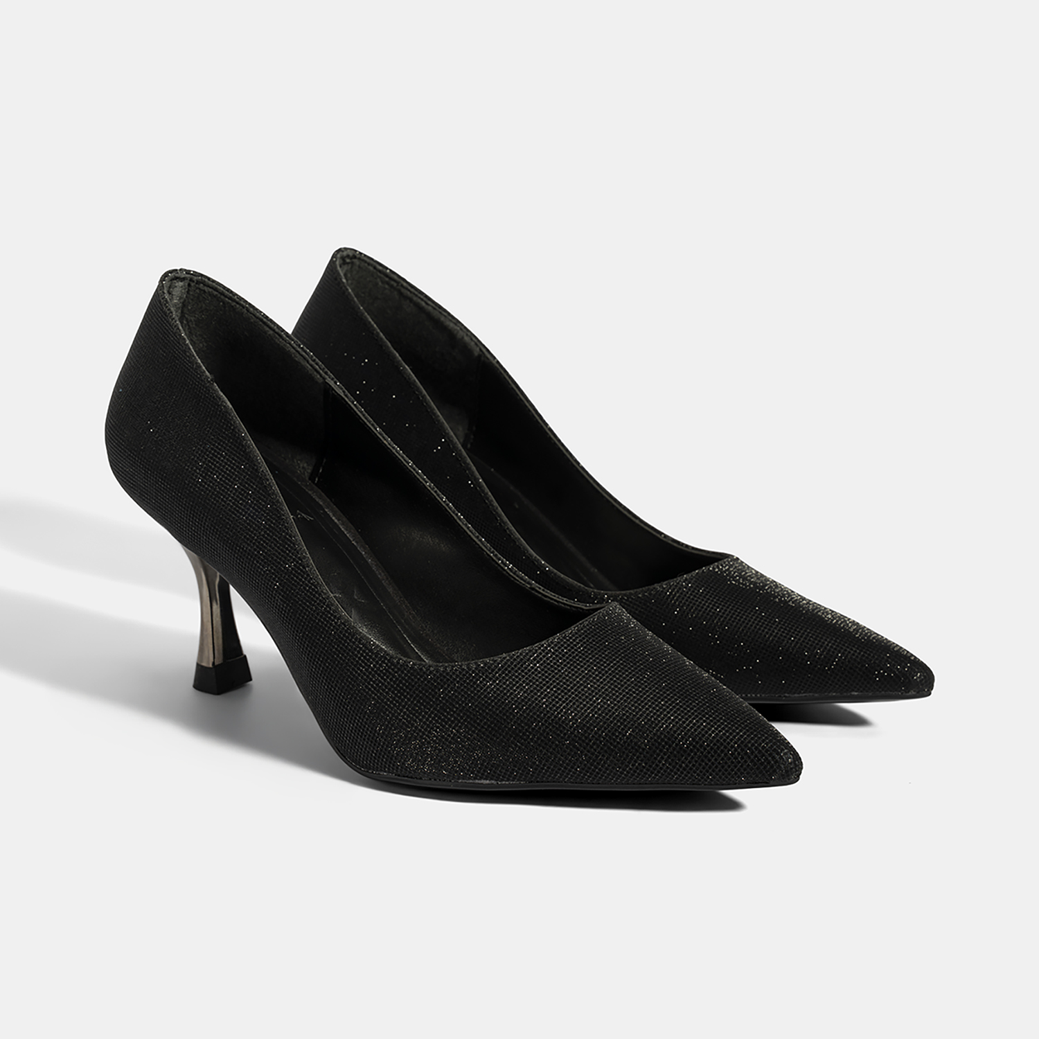  Kadın Siyah Simli Topuklu Abiye Ayakkabı