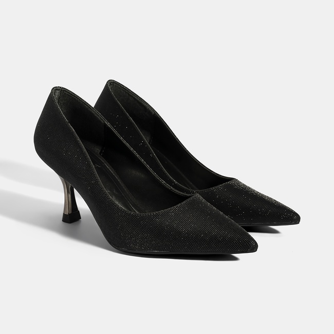  Kadın Siyah Simli Topuklu Abiye Ayakkabı