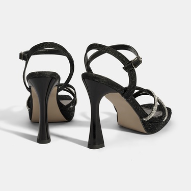  Kadın Siyah Ayarlanabilir Tokalı Taşlı Topuklu Abiye Sandalet