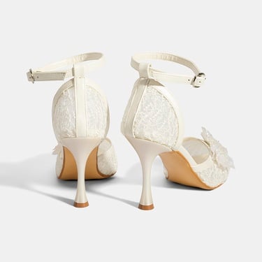  Kadın Beyaz Dantel Detaylı Taşlı Topuklu Gelin Ayakkabısı