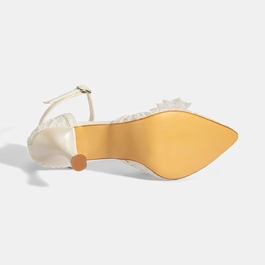  Kadın Beyaz Dantel Detaylı Taşlı Topuklu Gelin Ayakkabısı