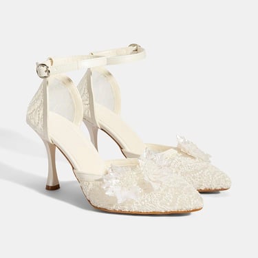  Kadın Beyaz Dantel Detaylı Taşlı Topuklu Gelin Ayakkabısı