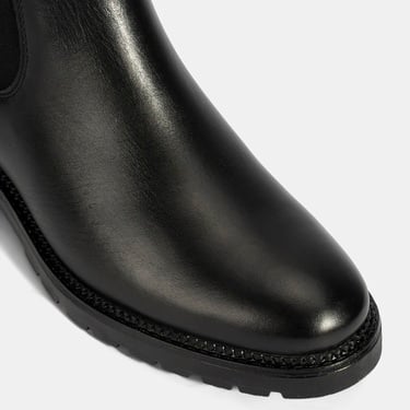  Kadın Siyah Kalın Topuklu Deri Bot