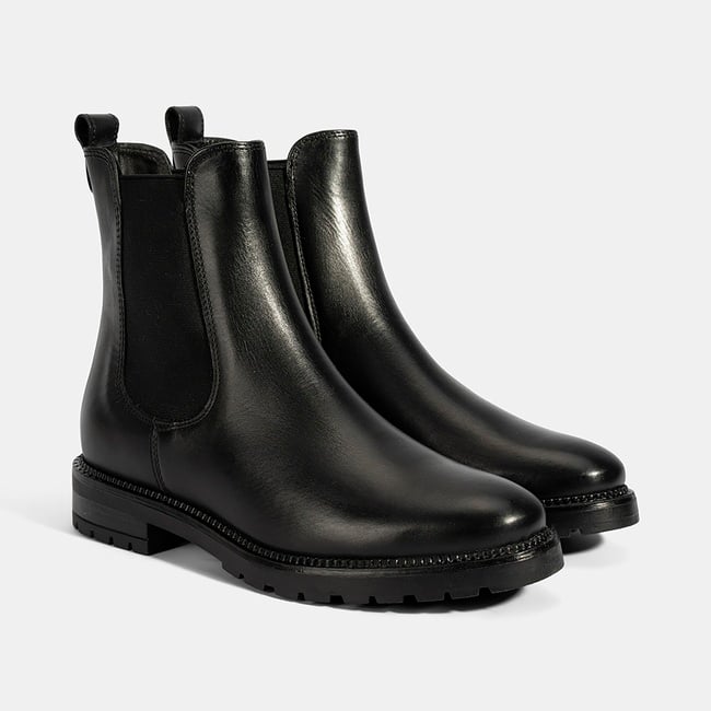  Kadın Siyah Kalın Topuklu Deri Bot