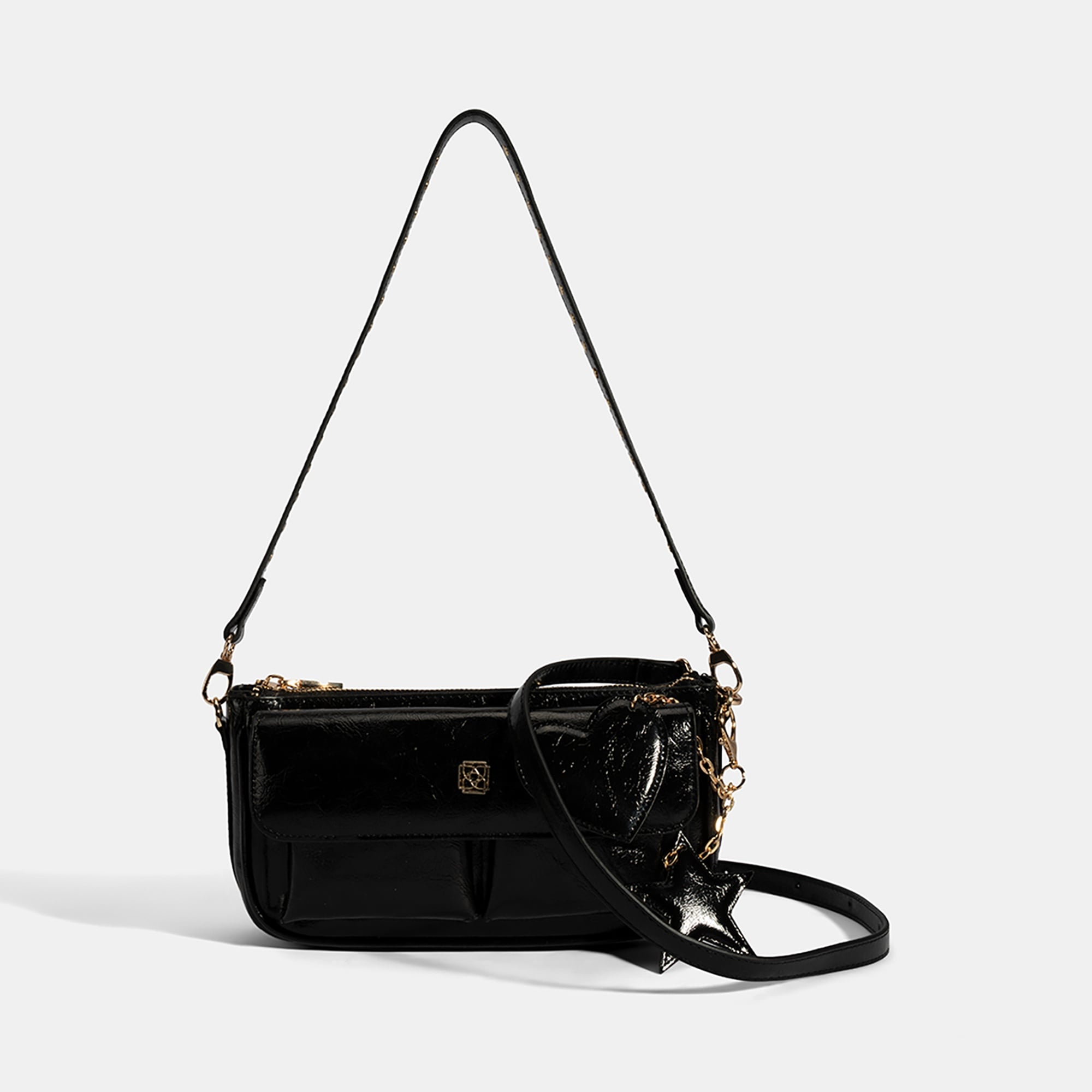 Kadın Siyah Yıldız / Kalp Charm Aksesuarlı Omuz Çantası