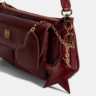  Kadın Bordo Yıldız / Kalp Charm Aksesuarlı Omuz Çantası