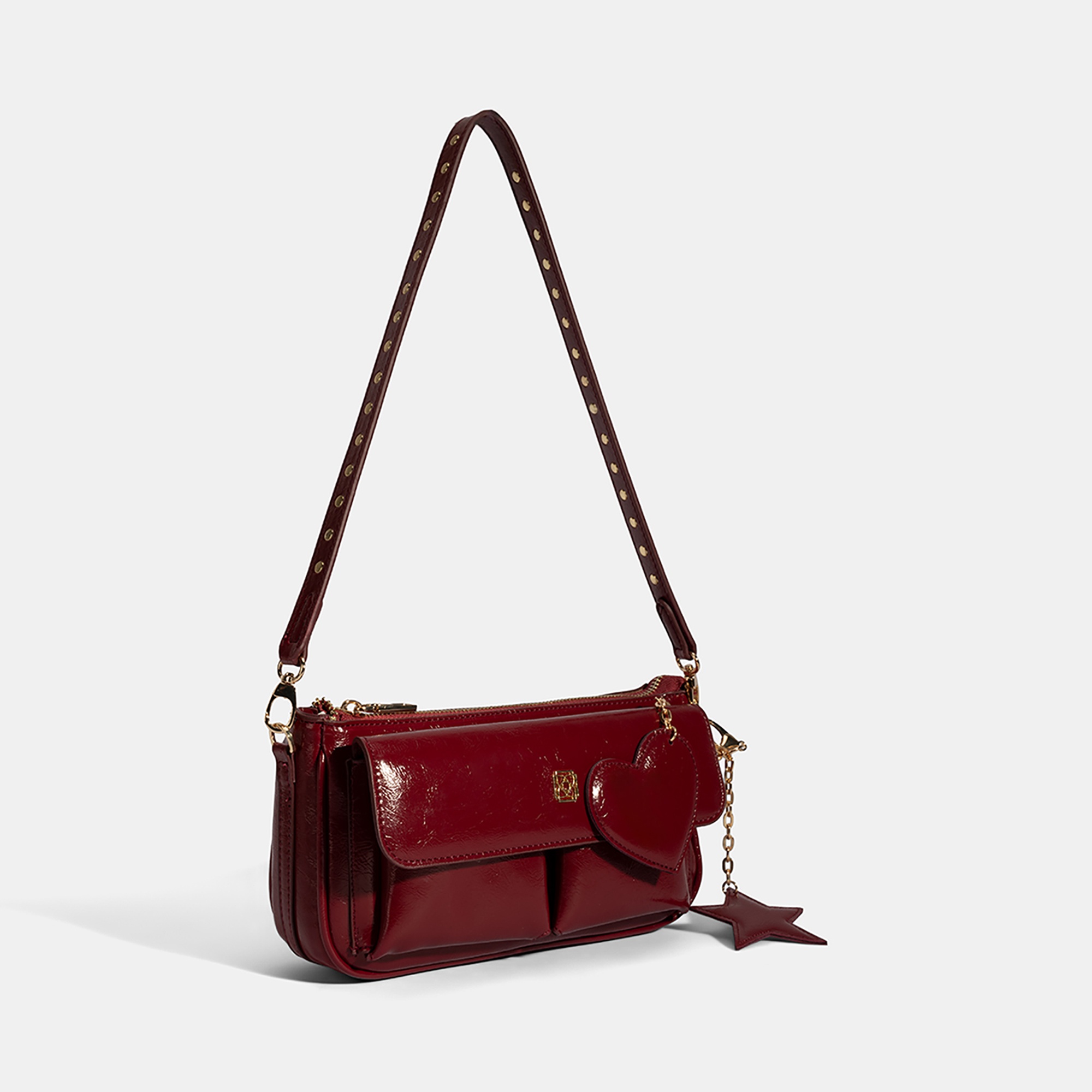 Kadın Bordo Yıldız / Kalp Charm Aksesuarlı Omuz Çantası