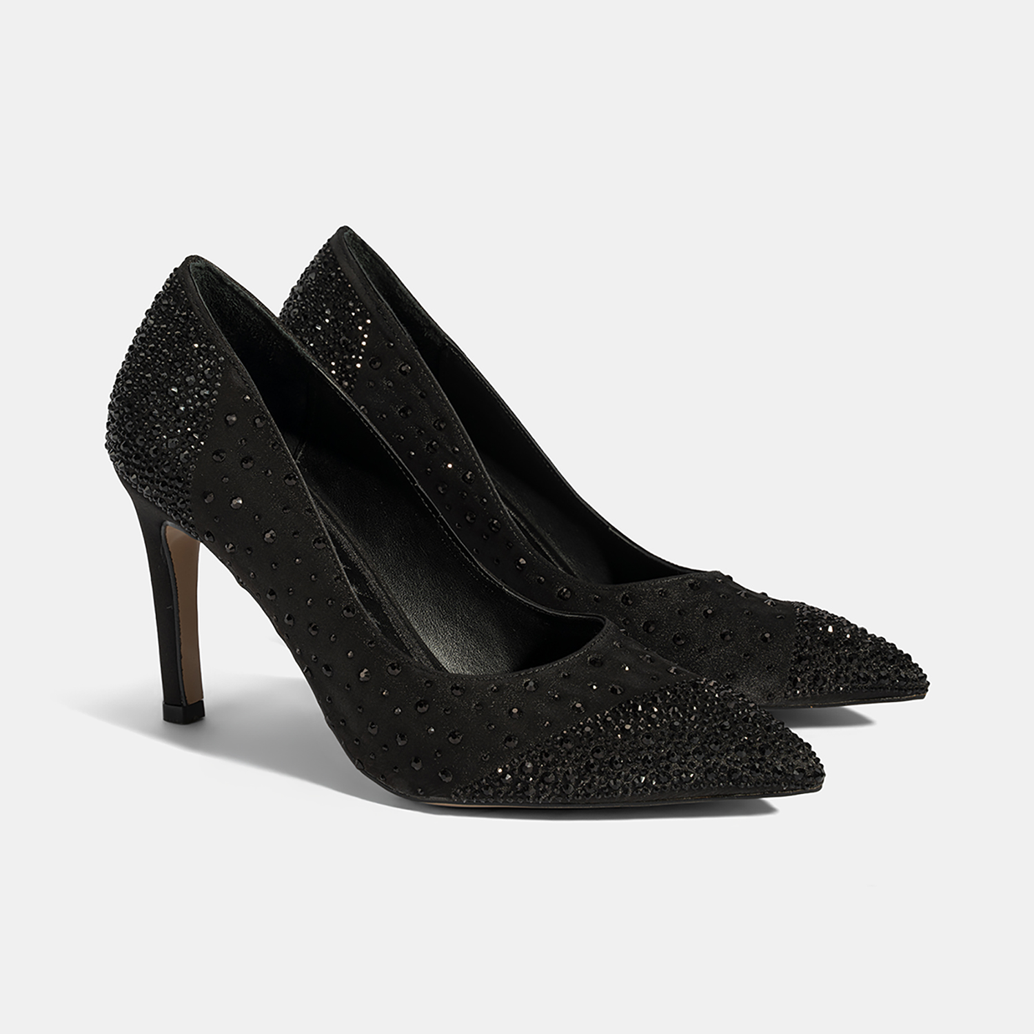  Kadın Siyah Taşlı Sivri Burunlu Topuklu Abiye Ayakkabı