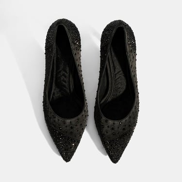  Kadın Siyah Taşlı Sivri Burunlu Topuklu Abiye Ayakkabı