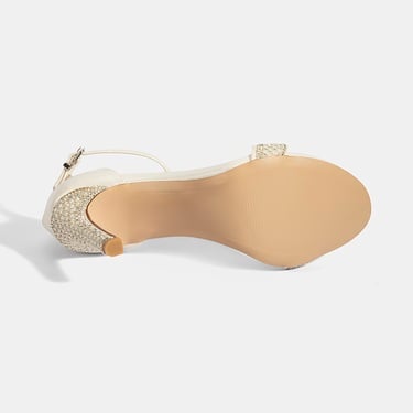  Kadın Beyaz Ayarlanabilir Tokalı Taşlı Topuklu Abiye Sandalet