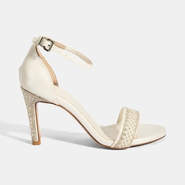  Kadın Beyaz Ayarlanabilir Tokalı Taşlı Topuklu Abiye Sandalet