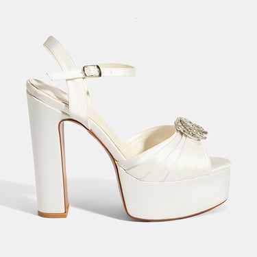  Kadın Beyaz Ayarlanabilir Tokalı Taşlı Topuklu Gelin Ayakkabısı