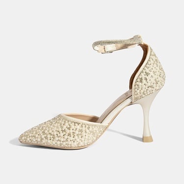  Kadın Beyaz Ayarlanabilir Tokalı Taşlı Gelin Ayakkabısı