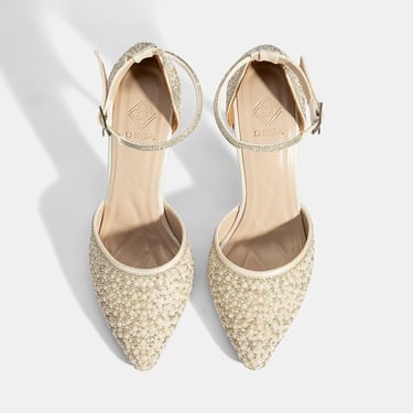  Kadın Beyaz Ayarlanabilir Tokalı Taşlı Gelin Ayakkabısı