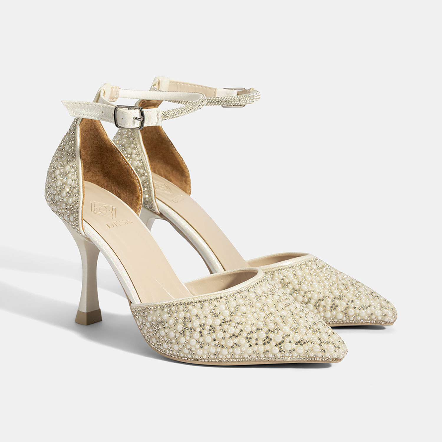  Kadın Beyaz Ayarlanabilir Tokalı Taşlı Gelin Ayakkabısı