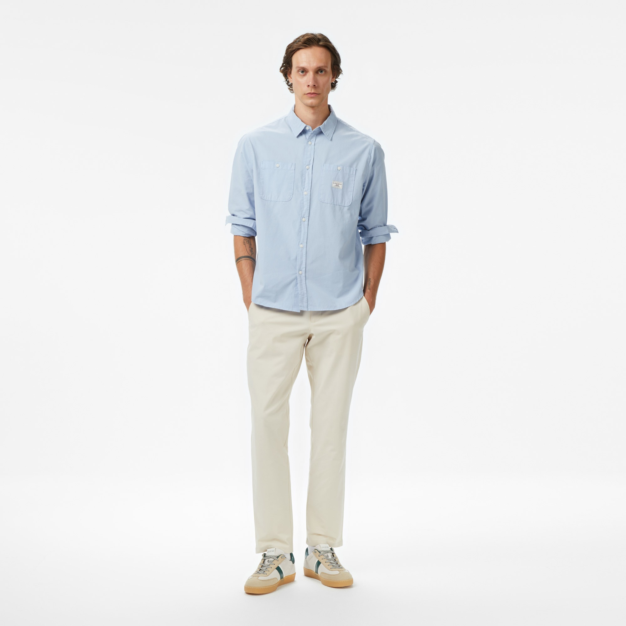 Guess Pockets Organic Cotton Poplin Erkek Mavi Gömlek