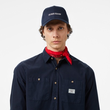  Guess Re Pockets Sh Organic Cotton Poplin 176 Erkek Lacivert Gömlek