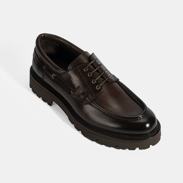  Erkek Kahve Bağcıklı Deri Günlük Ayakkabı