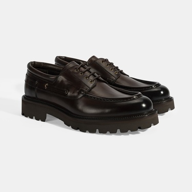  Erkek Kahve Bağcıklı Deri Günlük Ayakkabı