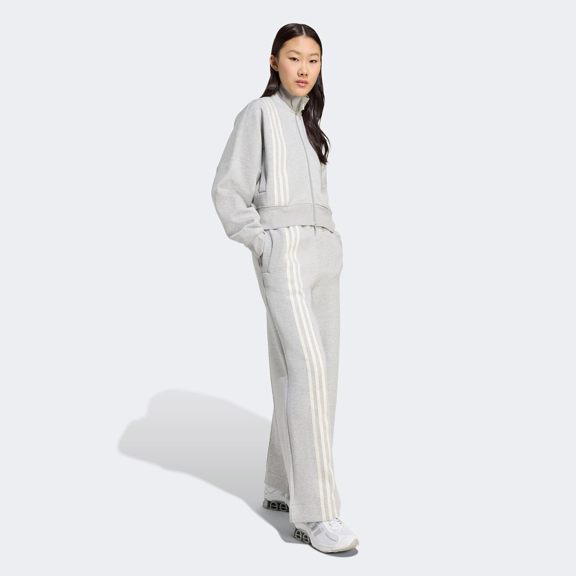 adidas 3 Stripes Zipup Kadın Gri Sweatshirt